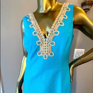 Lilly Pulitzer Aqua Sundress with Gold/Silver Trim